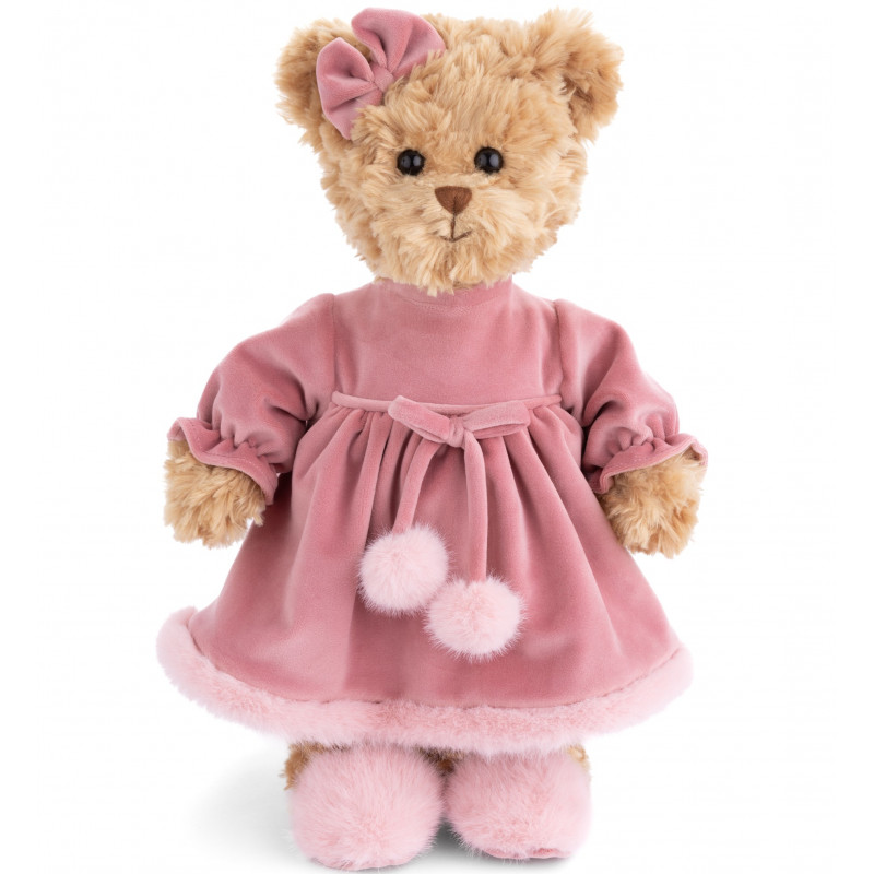 Aiko - Osita con vestido de terciopelo rosa