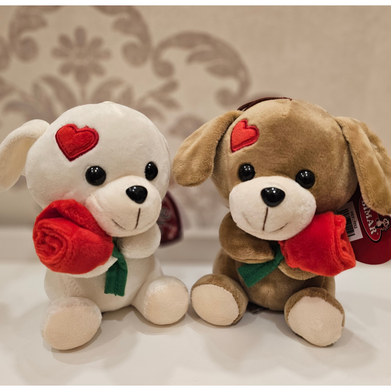 Mimoso y Amoroso - perritos con corazón y rosa - San Valentín