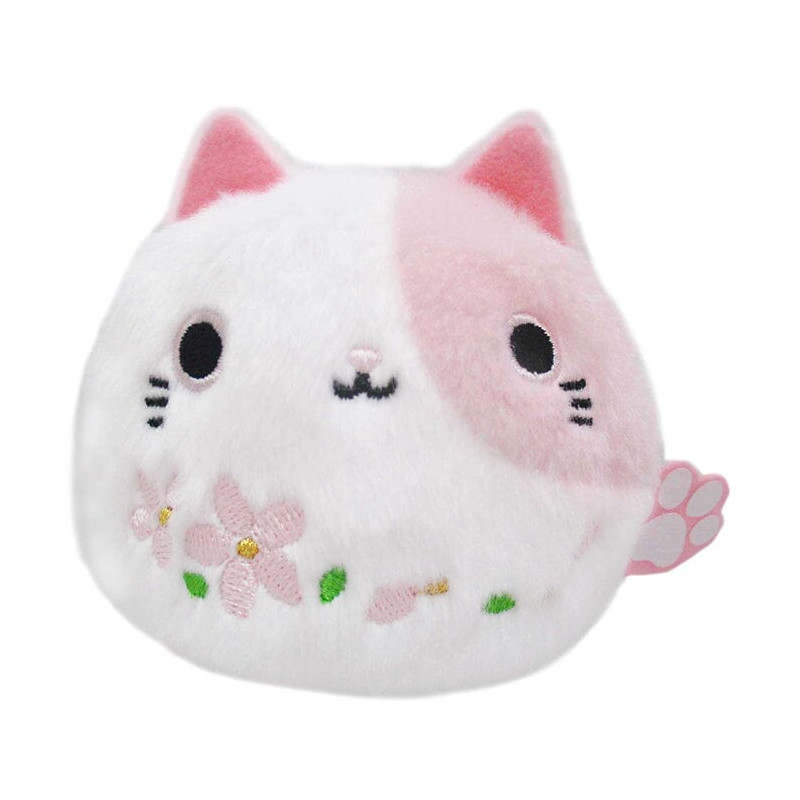 Mike Sakura Neko Dango - gatito rosa y blanco con flores bordadas